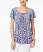 Style & Co Petite Printed Pleated-neck Top, Only At Macy's