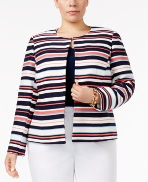 Tahari Asl Plus Size Striped Flyaway Blazer