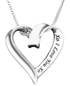 Inspirational Sterling Silver Pendant, Ribbon Heart I Love You