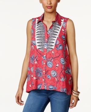 Style & Co Floral-print Sleeveless Shirt, Only At Macy's