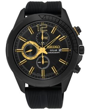 Seiko Men's Solar Chronograph Recraft Black Silicone Strap Watch 44mm Ssc385
