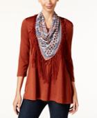 Style & Co. Top With Printed Scarf, Only At Macy's