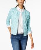 Charter Club Long-sleeve Floral-applique Cardigan, Created For Macy's