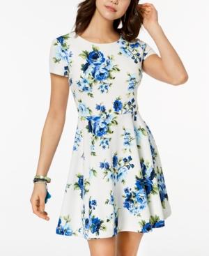 B Darlin Juniors' Printed Back-tie Fit & Flare Dress