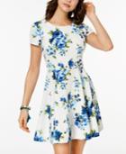 B Darlin Juniors' Printed Back-tie Fit & Flare Dress