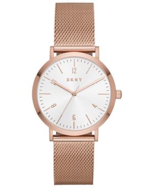 Dkny Women's Minetta Rose Gold-tone Stainless Steel Mesh Bracelet Watch 36mm, Created For Macy's