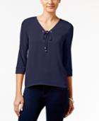 Ny Collection Petite Lace-up High-low Top
