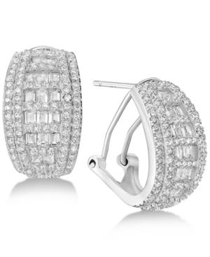 Cubic Zirconia Baguette Hoop Earrings In Sterling Silver
