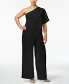 Adrianna Papell Plus Size Draped One-shoulder Jumpsuit