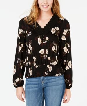 American Rag Juniors' Smocked Floral-print Top, Created For Macy's