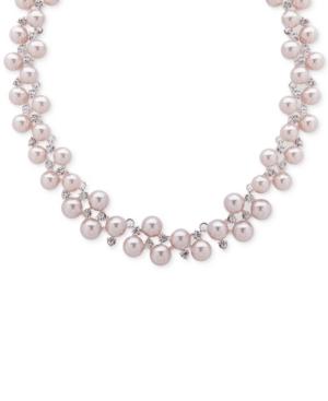 Anne Klein Silver-tone Crystal & Pink Imitation Pearl Collar Necklace