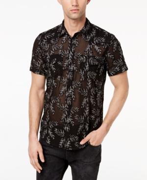Guess Men's Jungle Leaf Embroidered Sheer Shirt