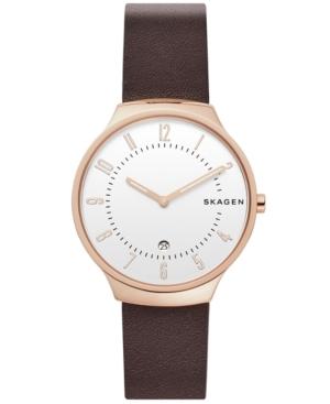Skagen Men's Grenen Dark Brown Leather Watch 38mm