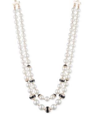 Anne Klein Gold-tone Imitation Pearl And Pave Layer Necklace