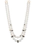 Anne Klein Gold-tone Imitation Pearl And Pave Layer Necklace
