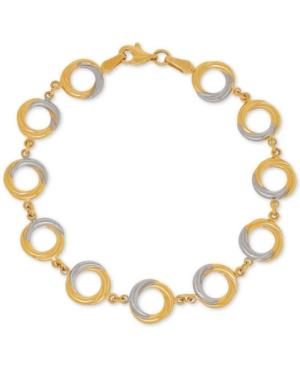 Two-tone Circle Link Bracelet In 14k Gold & Rhodium-plate