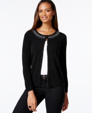 Karen Scott Petite Rhinestone-trim Cardigan, Only At Macy's