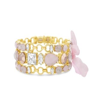 Catherine Malandrino Women's Light Pink Clear And Pastel Pink 3-row Pink Ribbon Yellow Gold-tone Trio Link Bracelet