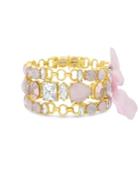 Catherine Malandrino Women's Light Pink Clear And Pastel Pink 3-row Pink Ribbon Yellow Gold-tone Trio Link Bracelet