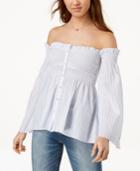 Astr The Label Shelby Striped Cotton Off-the-shoulder Shirt