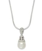 Danori Necklace, Silver-tone Crystal And Simulated Pearl Pendant Necklace