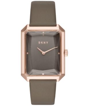 Dkny Women's Cityspire Gray Leather Strap Watch 27x34mm, Created For Macy's