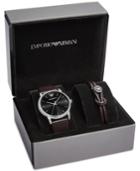Emporio Armani Men's Luigi Brown Leather Strap Watch & Leather Bracelet Gift Set 43mm Ar80008