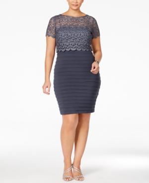 Betsy & Adam Plus Size Lace Pleated Sheath Dress