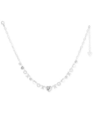 Guess Silver-tone Crystal Xo & Heart Charm Collar Necklace