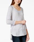 Almost Famous Juniors' Striped Lace-side High-low Top