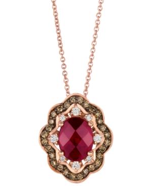 Le Vian 14k Rose Gold Necklace, Rhodolite (1-3/4 Ct. T.w.) And Diamond And Chocolate Diamond (3/8 Ct. T.w.) Oval Pendant