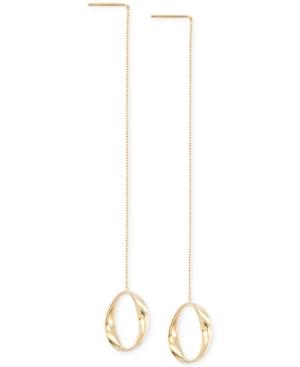 Polished Oval Threader Earrings In 14k Gold, Made In Italy
