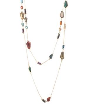 Catherine Malandrino Women's Warm Hued Geo Rhinestone Yellow Gold-tone 2 Layer Rolo Chain Necklace