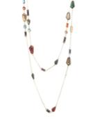 Catherine Malandrino Women's Warm Hued Geo Rhinestone Yellow Gold-tone 2 Layer Rolo Chain Necklace