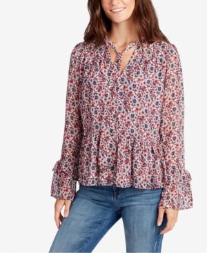 William Rast Floral-print Bell-sleeve Top