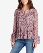 William Rast Floral-print Bell-sleeve Top