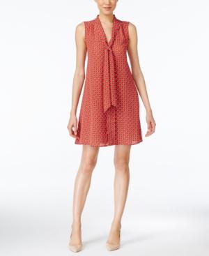 Cece By Cynthia Steffe Geo-print Tie-neck Dress
