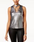 Lily Black Juniors' Metallic Cutout Halter Top, Only At Macy's