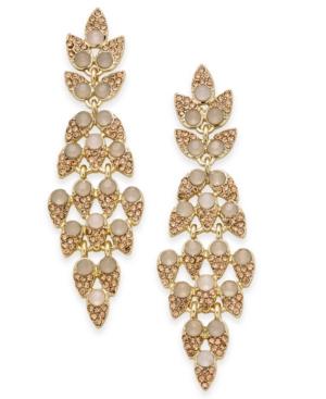 Inc International Concepts Gold-tone Pink Stone & Pave Leaf Linear Drop Earrings, Only At Macy's