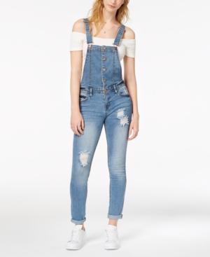 Tinseltown Juniors' Ripped Denim Overalls