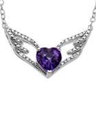 Sterling Silver Necklace, Amethyst (1-1/8 Ct. T.w.) And Diamond Accent Heart And Wings Pendant