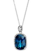 14k White Gold Necklace, London Blue Topaz (15 Ct. T.w.) And Diamond (1/4 Ct. T.w.) Rectangle Pendant