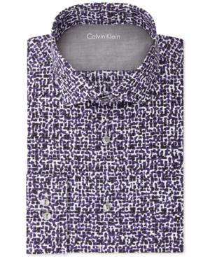 Calvin Klein X Men's Extra-slim Fit Thermal Stretch Performance Deep Plum Print Dress Shirt