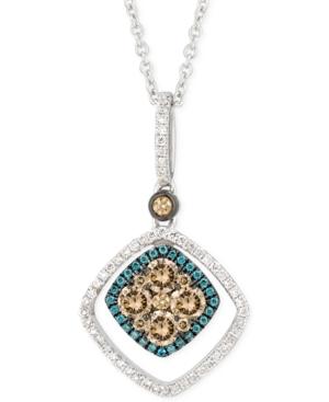 White, Chocolate And Blue Diamond Pendant Necklace (5/8 Ct. T.w.) In 14k White Gold