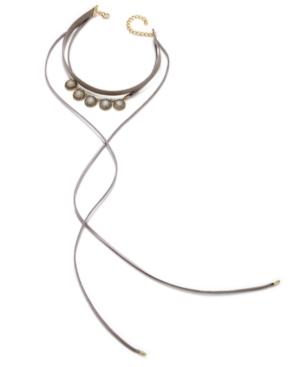 Inc International Concepts Gold-tone Gray Stone Faux Suede Choker Necklace, Only At Macy's