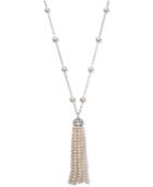 Belle De Mer Cultured Freshwater Pearl (4 & 7mm) And Cubic Zirconia 36 Tassel Lariat Necklace In Sterling Silver, Only At Macy's