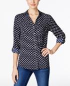 Charter Club Petite Printed Roll-tab Shirt, Only At Macy's