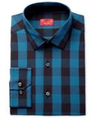 Alfani Spectrum Men's Slim-fit Deep Lake Buffalo Plaid Dress Shirt, Only At Macy's