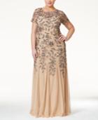 Adrianna Papell Plus Size Floral-beaded Gown