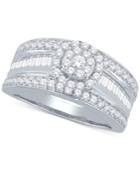 Diamond Cluster Wide Band Ring (1 Ct. T.w.) In 14k White Gold